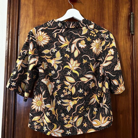 The Kooples Top Black Coral Pattern Short Sleeve Funky Retro Button Down Shirt - Picture 10 of 10